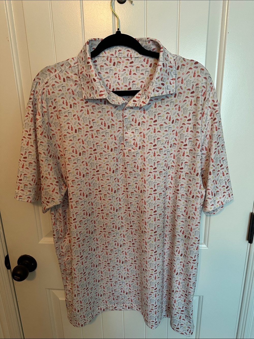 Rhoback Men's Polo in White with Red Pattern
